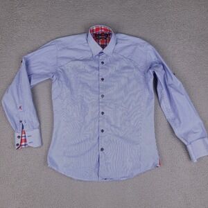 Absolute Rebellion Shirt Mens Medium Blue White Striped Button‎ Down Red Label